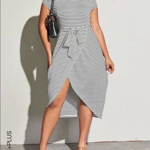 Black and white stripe tulip hem dress